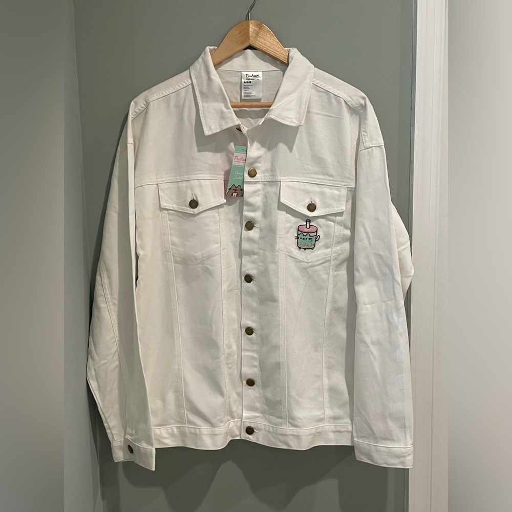 Pusheen Bobasheen White Denim Jacket- Sz Large- NWT